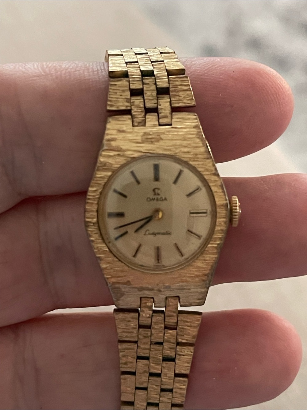 Omega Ladies Gold Plated Textured Bracelet Watch